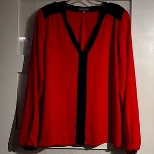 Vince Camuto red blouse with black trim